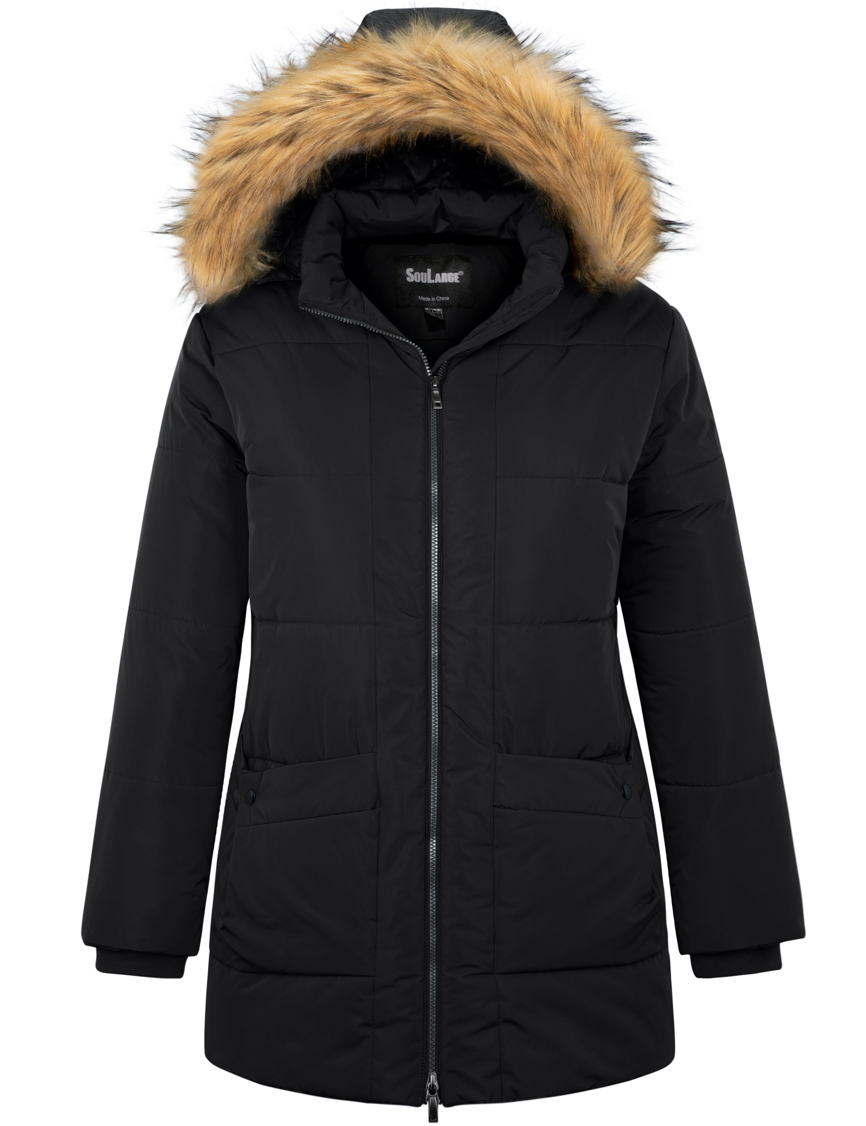 Soularge-Women-s-Plus-Size-Hooded-Winter-Warm-Casual-Coat-Outdoor-Black-4X_9e7112c7-08c5-4562-ab9c-25d57050c648.20ff93bc46051fad552cddee7a927b43 Soularge Women's Plus Size Hooded Winter Warm Casual Coat Outdoor (Black, 4X) - Image 1